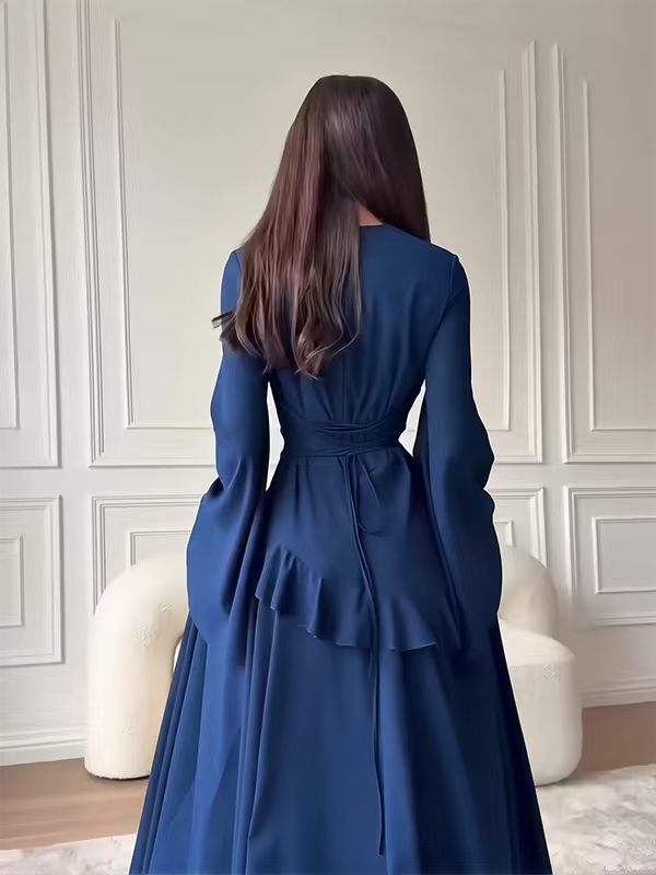 Solid Color Flared Sleeve Dress