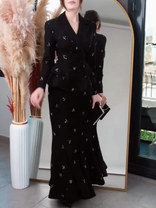 Retro Collared Fishtail Skirt Set