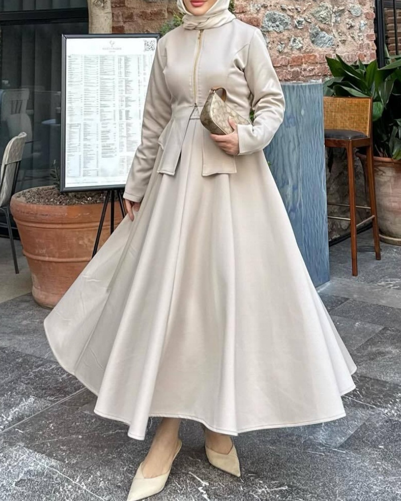 2Pcs Solid Color Retro Zipper Jacket+Skirt Set