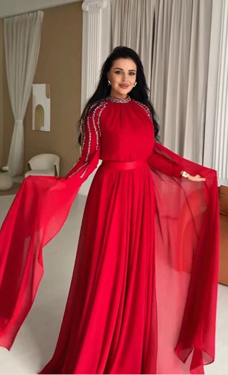 Shawl Sequined High Waist Maxi Dress