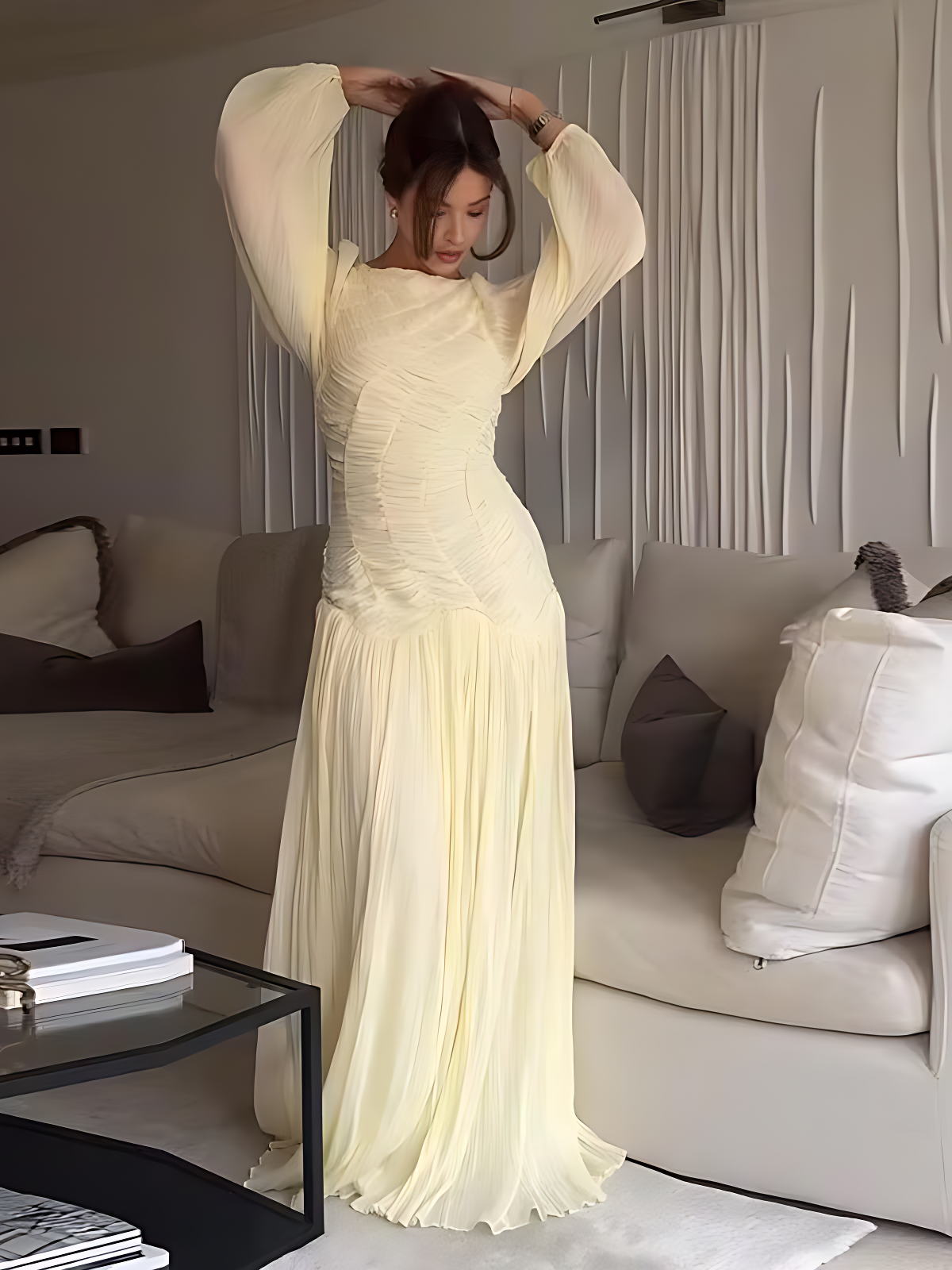 Pulled Mesh Ruffles Dress