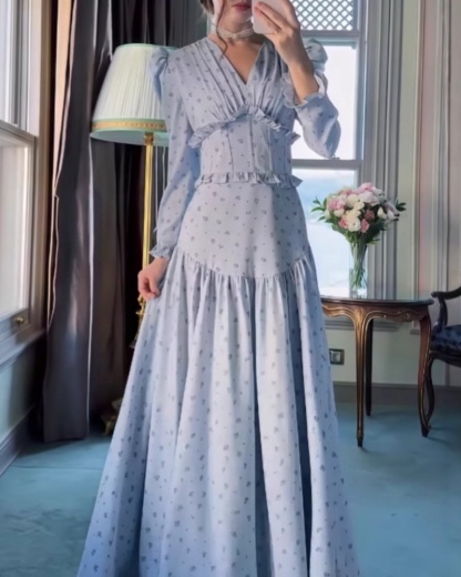 Floral Vintage Waist-cinched French Maxi Dress