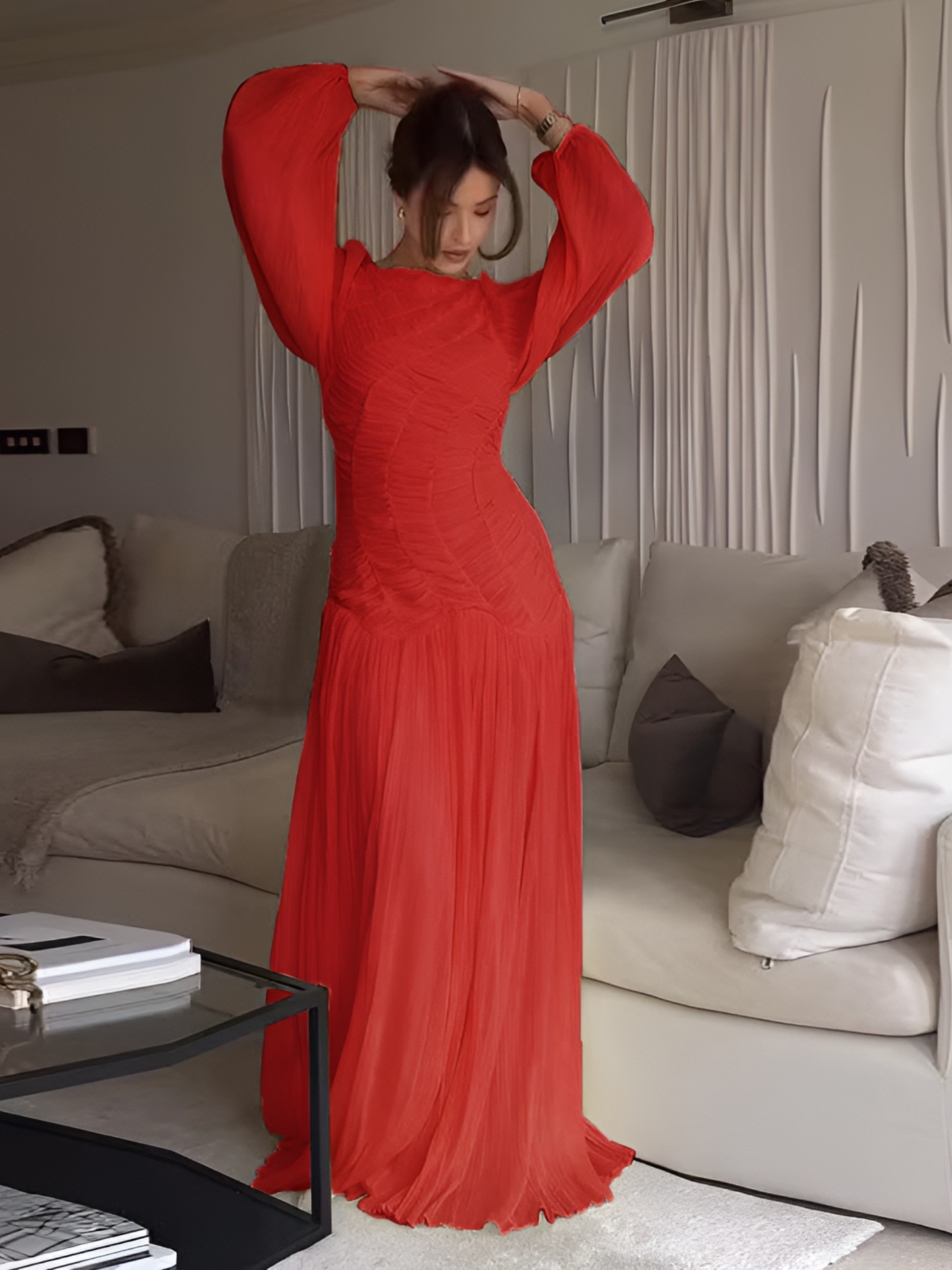 Pulled Mesh Ruffles Dress