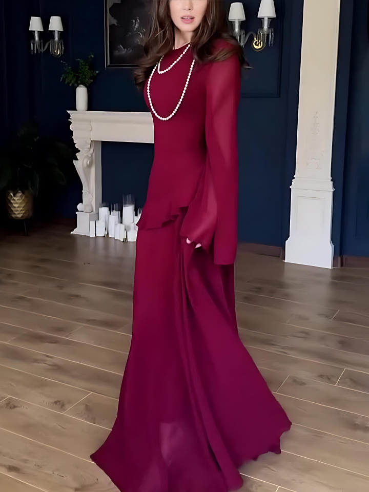 Solid Color Flared Sleeve Dress