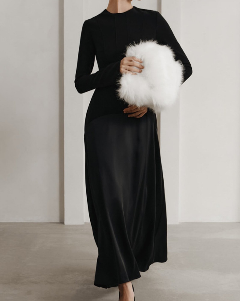 Crew Neck Solid Color Elegant Dress