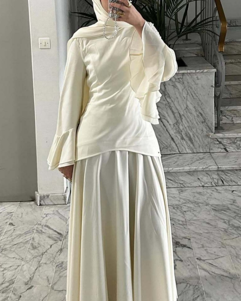 2-Piece Bell-Sleeve Solid-Color Dress Set