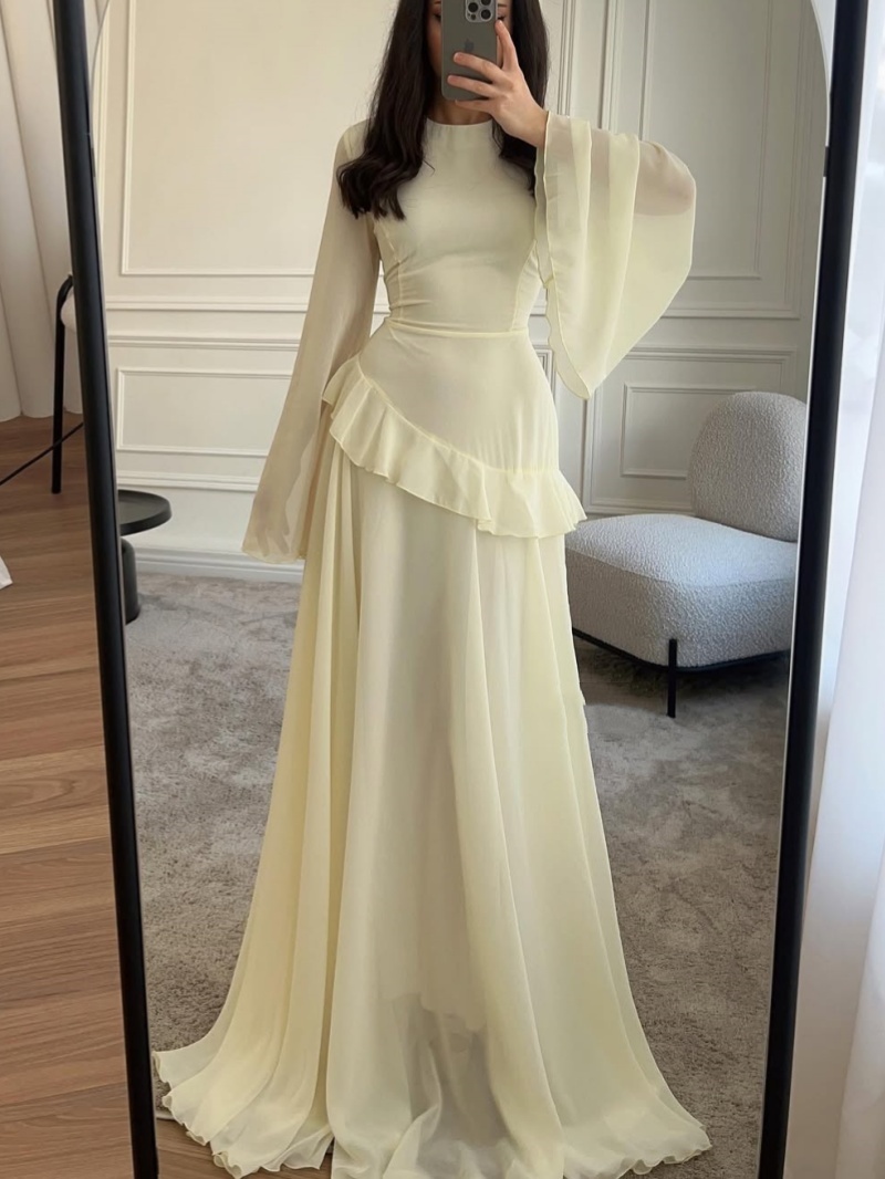 Solid Color Flared Sleeve Dress