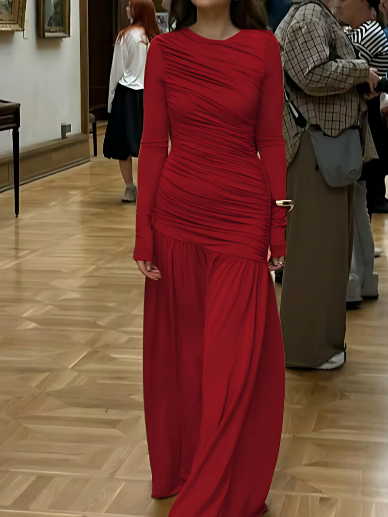 Solid Color Pleated Patchwork Dress