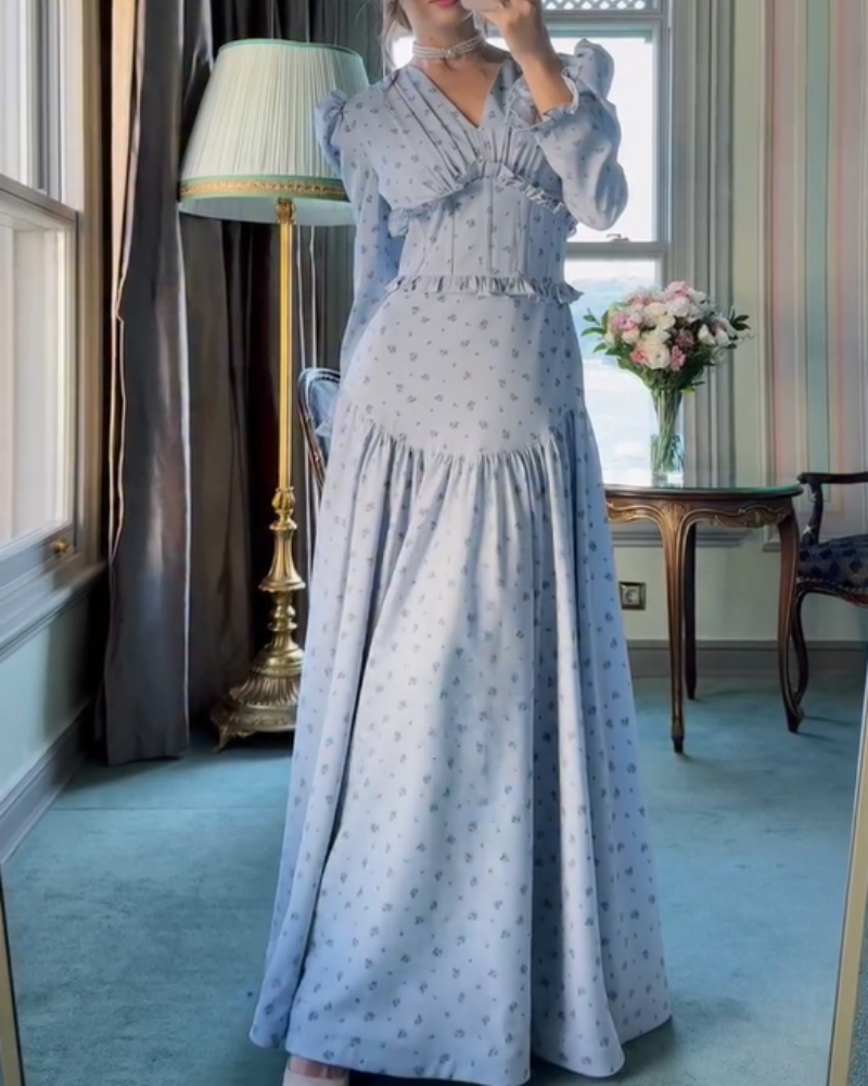 Floral Vintage Waist-cinched French Maxi Dress