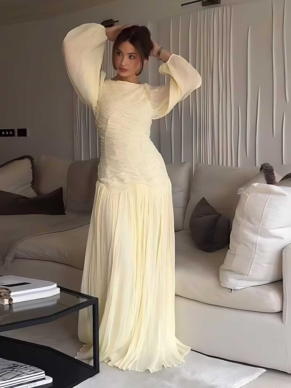 Pulled Mesh Ruffles Dress