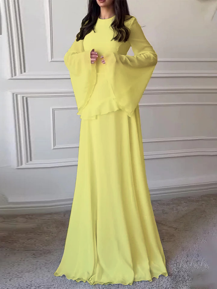 Solid Color Flared Sleeve Dress