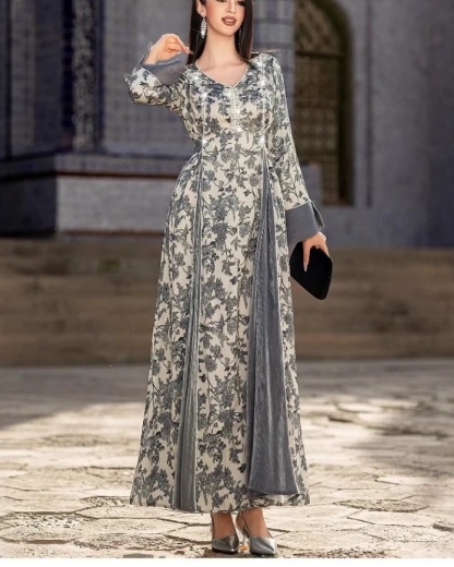 Waist-Cinching Printed Patchwork Dress