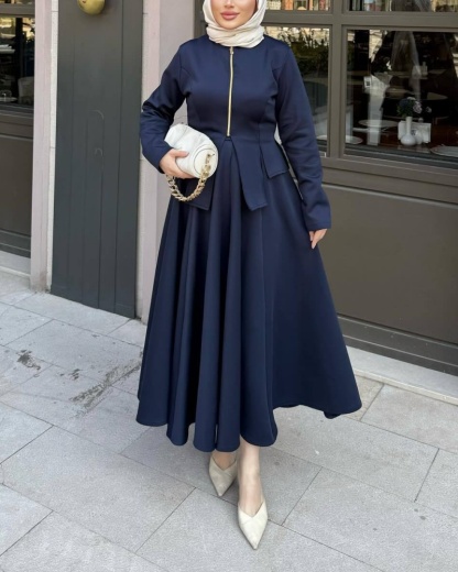 2Pcs Solid Color Retro Zipper Jacket+Skirt Set