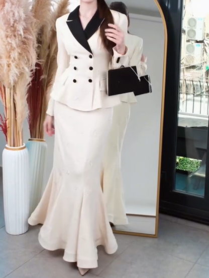 Retro Collared Fishtail Skirt Set