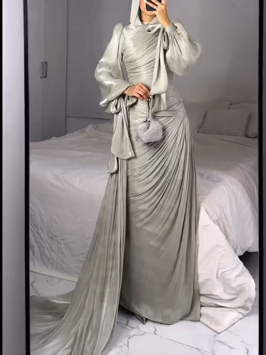 Ruched Tied Up Lantern Sleeve Overlay Party Maxi Dresses