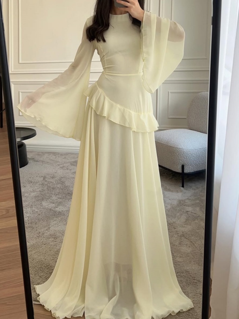 Solid Color Flared Sleeve Dress