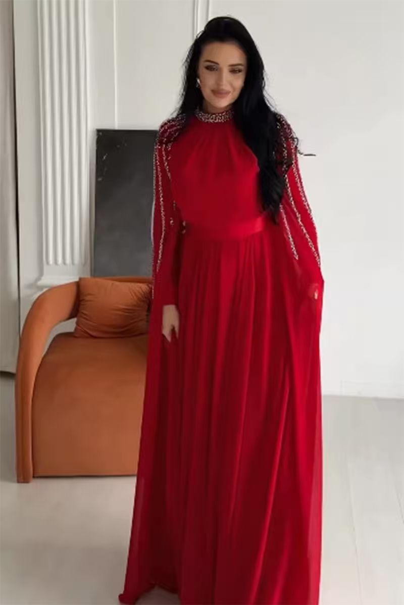 Shawl Sequined High Waist Maxi Dress