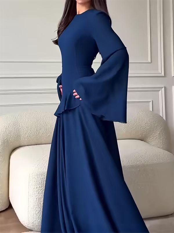 Solid Color Flared Sleeve Dress