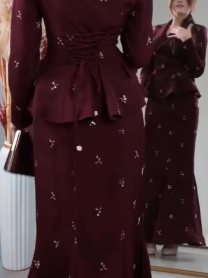 Retro Collared Fishtail Skirt Set