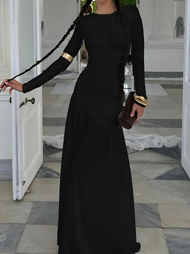 Solid Color Pleated Patchwork Dress