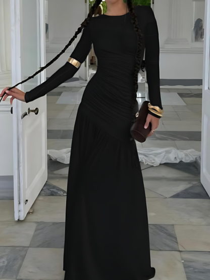 Solid Color Pleated Patchwork Dress