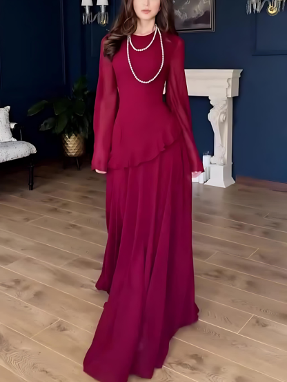 Solid Color Flared Sleeve Dress