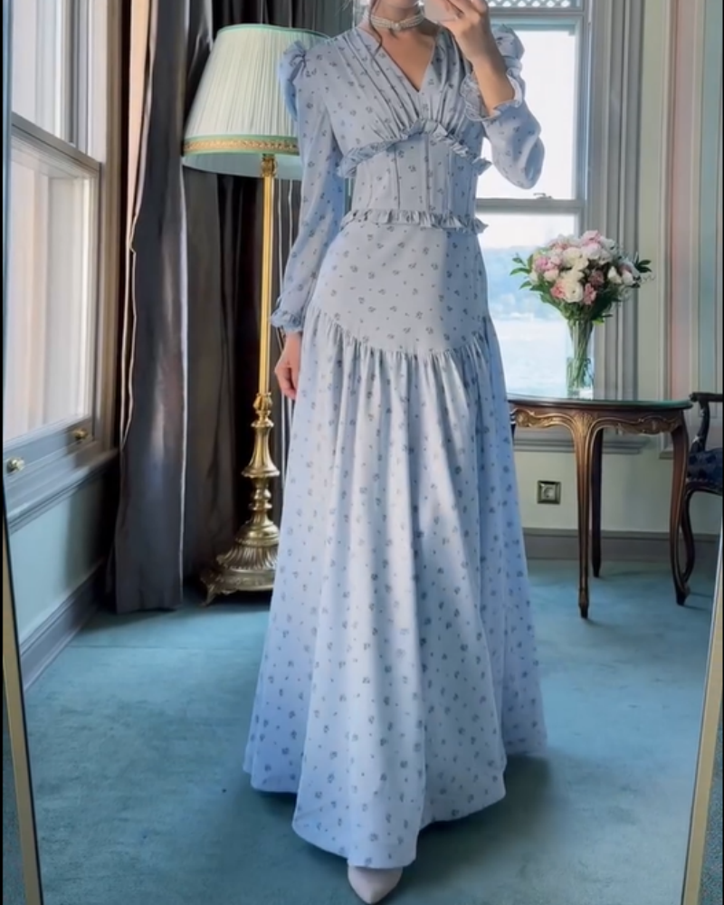 Floral Vintage Waist-cinched French Maxi Dress