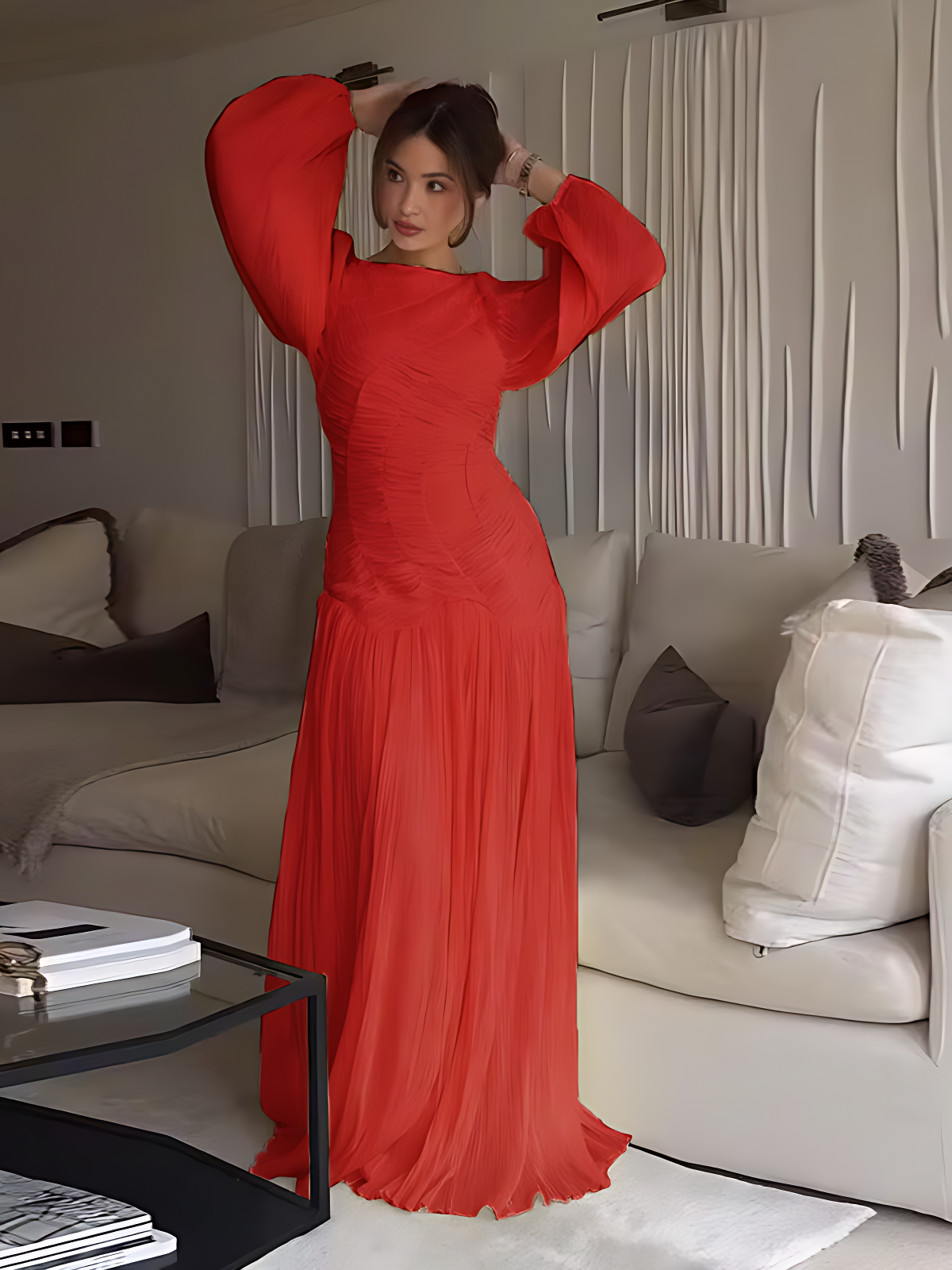 Pulled Mesh Ruffles Dress