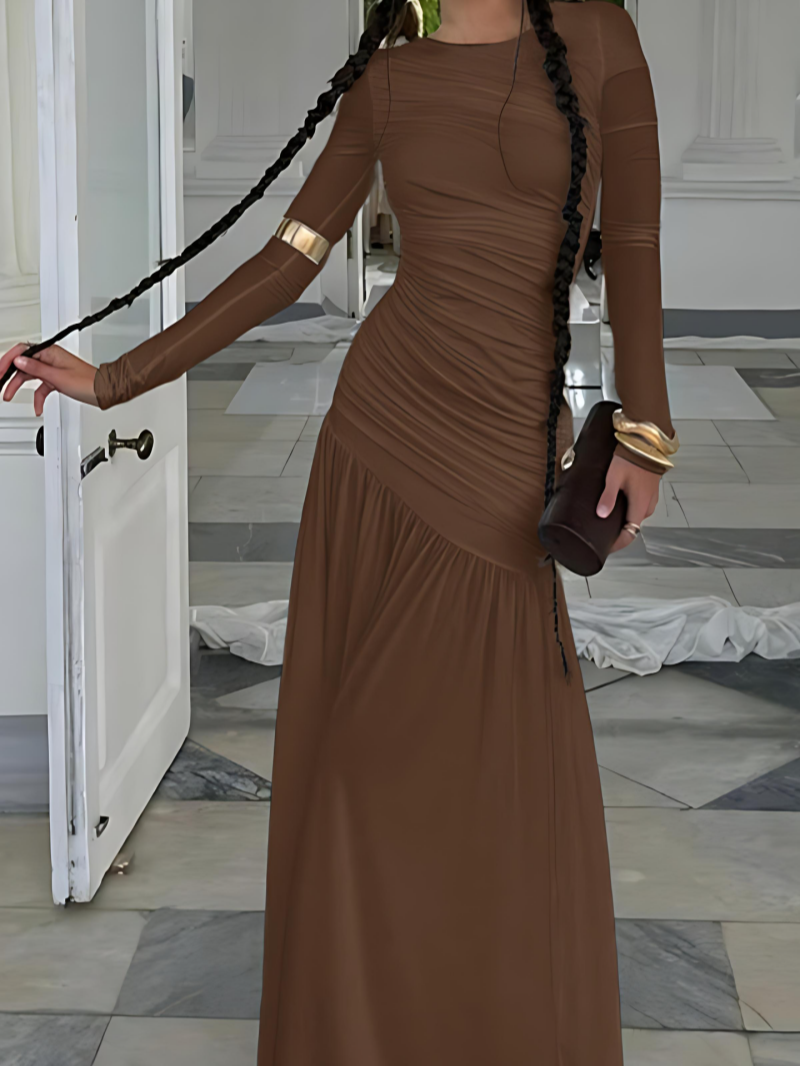 Solid Color Pleated Patchwork Dress