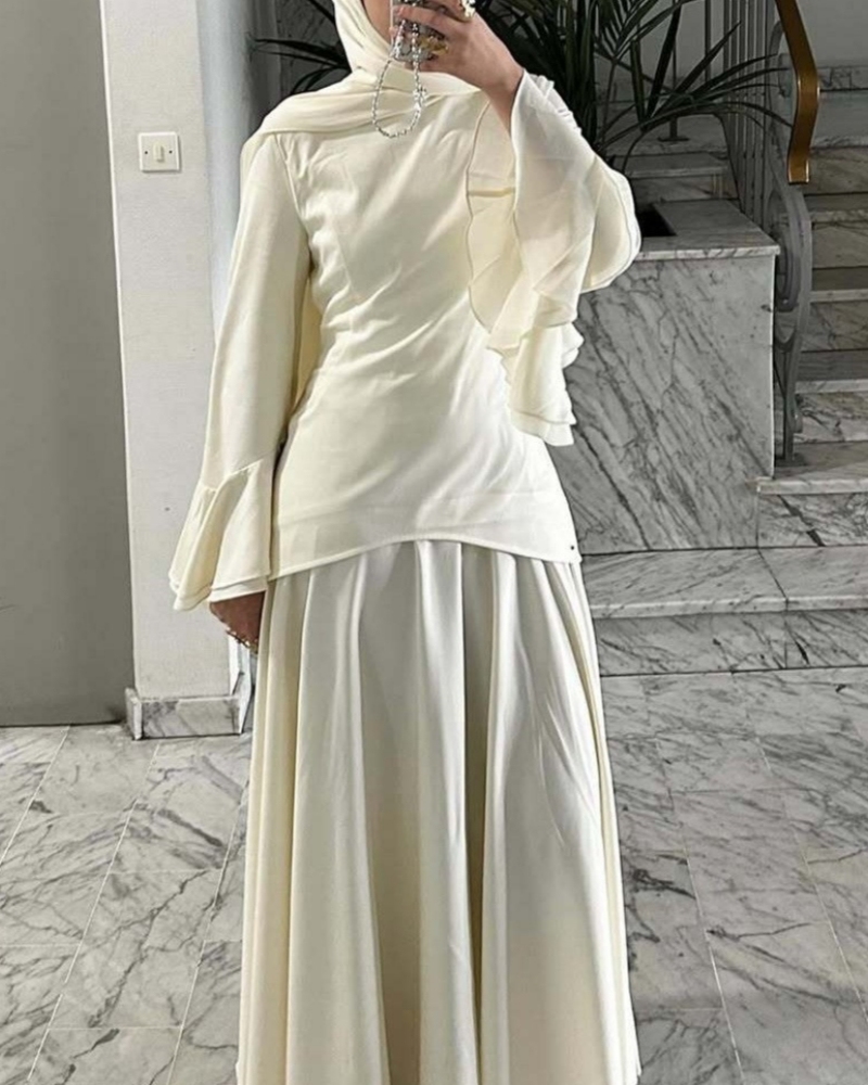 2-Piece Bell-Sleeve Solid-Color Dress Set