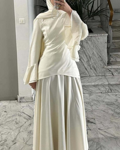 2-Piece Bell-Sleeve Solid-Color Dress Set