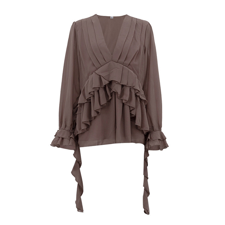 Chiffon V-neck Pleated Shirt