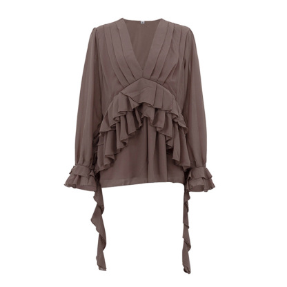 Chiffon V-neck Pleated Shirt
