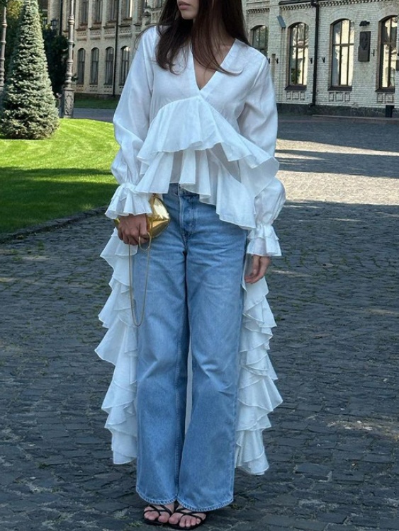 Floor-length Ruffled Hem Shirt
