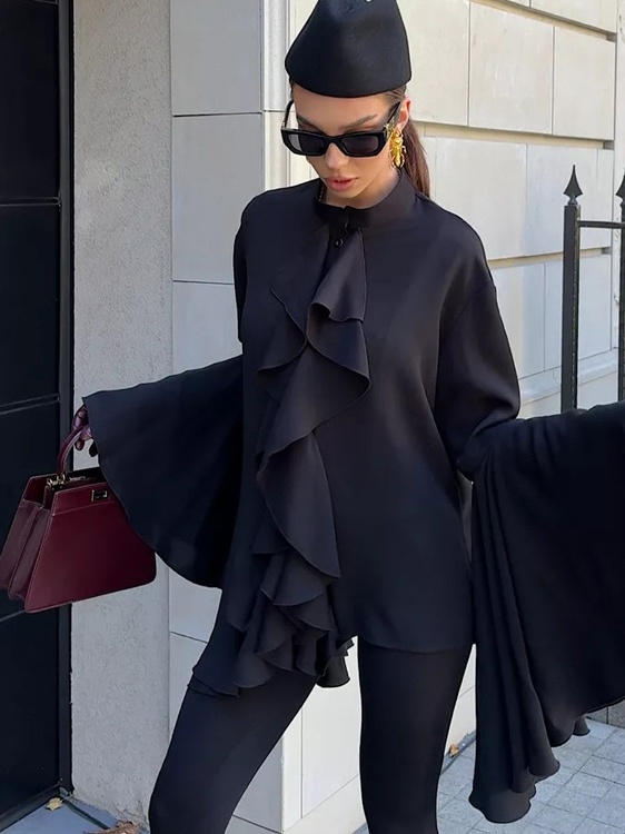 Chiffon V-neck Pleated Shirt