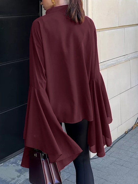 Chiffon V-neck Pleated Shirt