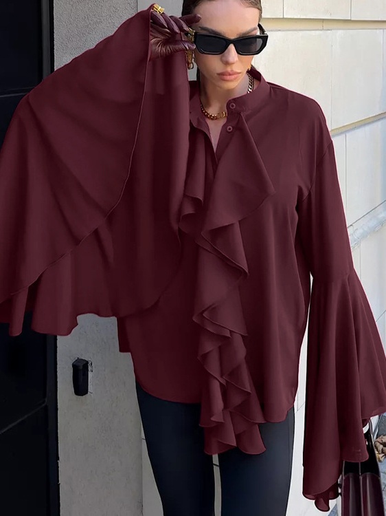 Chiffon V-neck Pleated Shirt