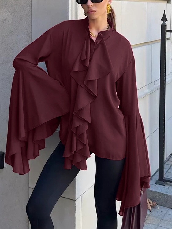 Chiffon V-neck Pleated Shirt