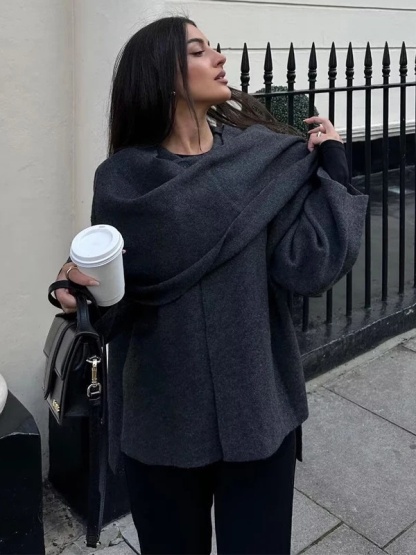 Asymmetrical Scarf Knitted Coat