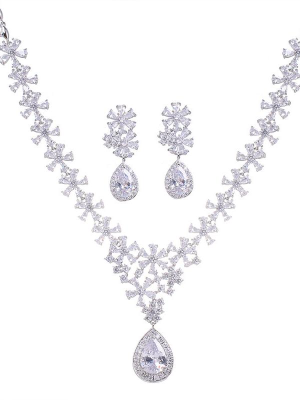 Zirconia Wedding Necklace Earrings Jewelry Accessories