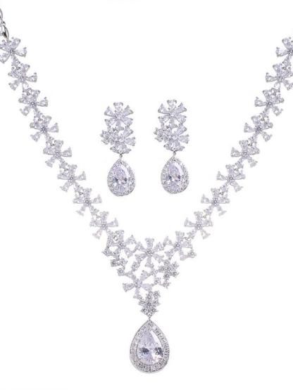Zirconia Wedding Necklace Earrings Jewelry Accessories