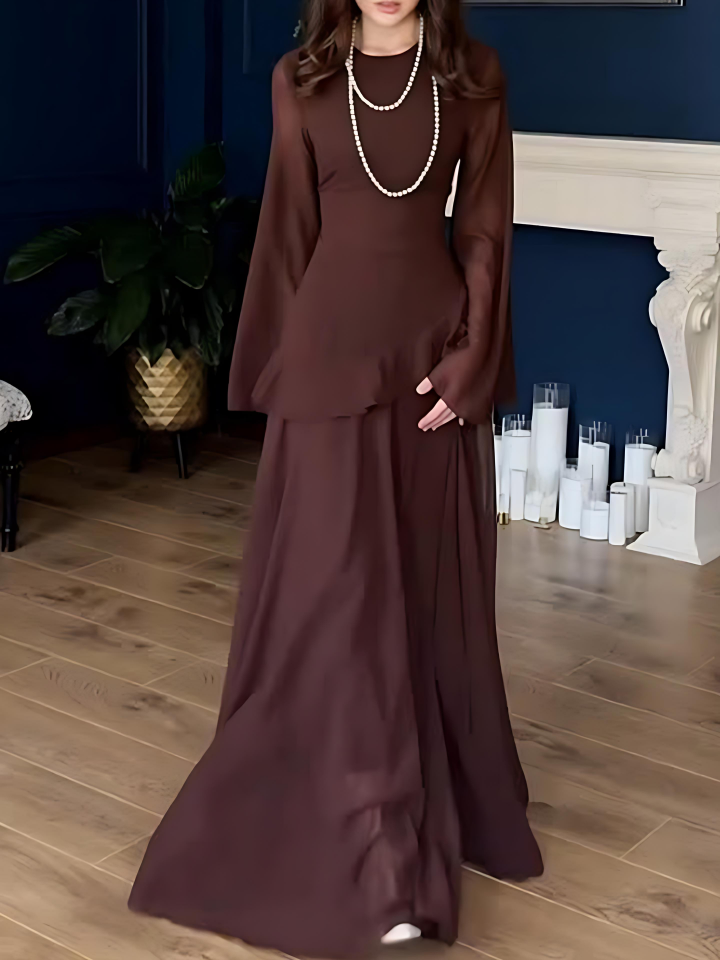 Solid Color Flared Sleeve Dress