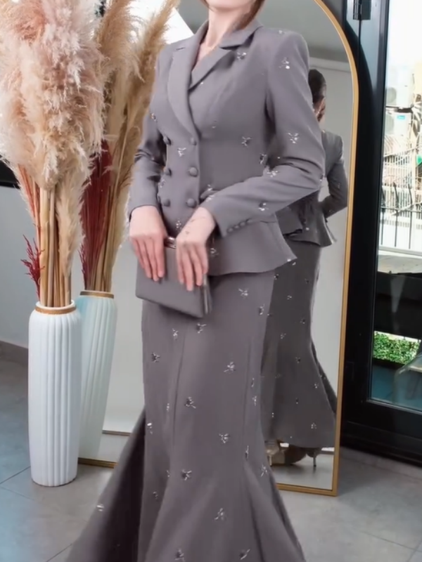 Retro Collared Fishtail Skirt Set