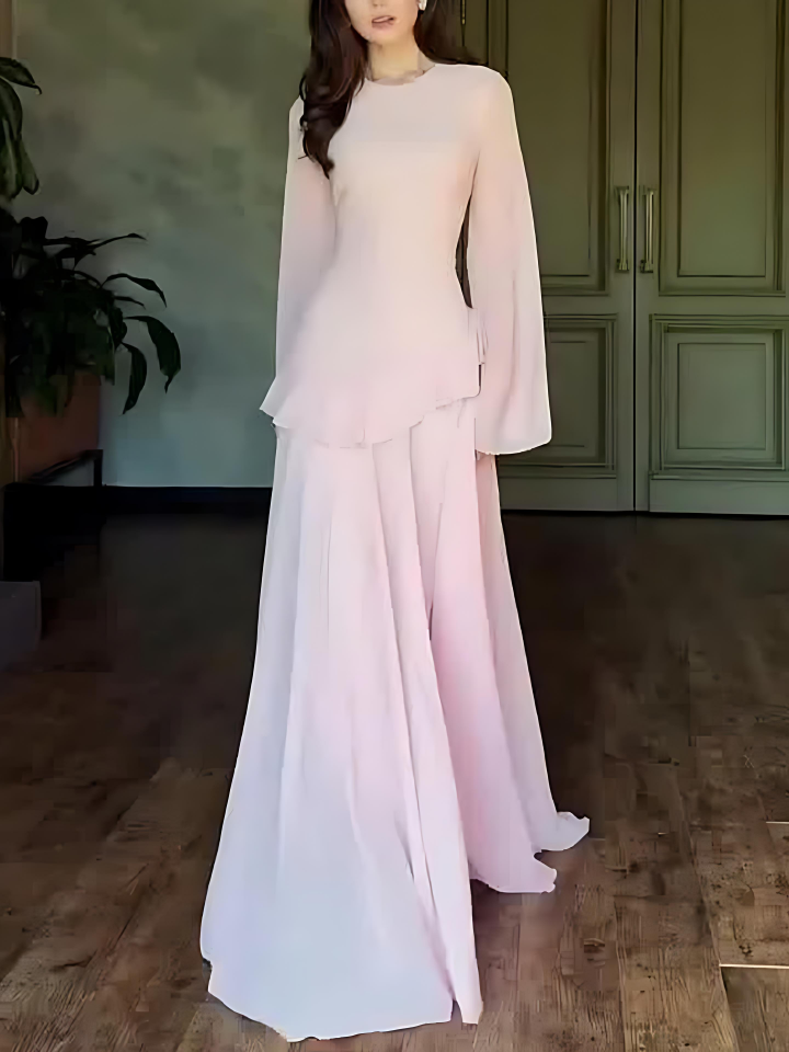 Solid Color Flared Sleeve Dress