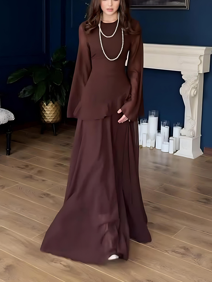 Solid Color Flared Sleeve Dress