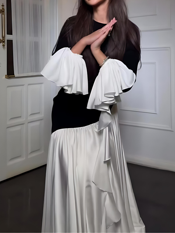 Round Neck Temperament Flare Sleeve Dress