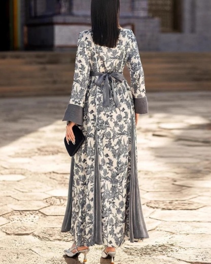 Waist-Cinching Printed Patchwork Dress