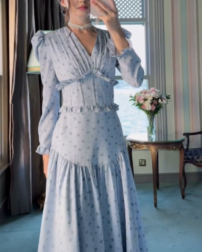 Floral Vintage Waist-cinched French Maxi Dress