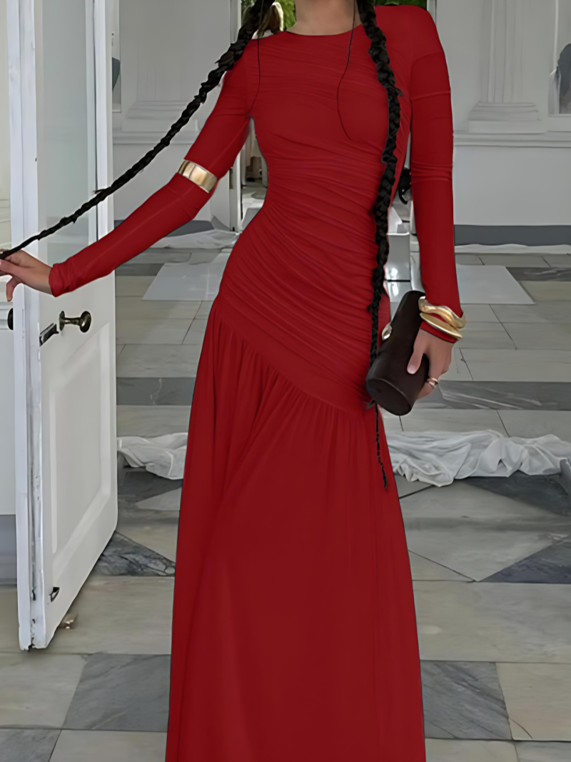 Solid Color Pleated Patchwork Dress