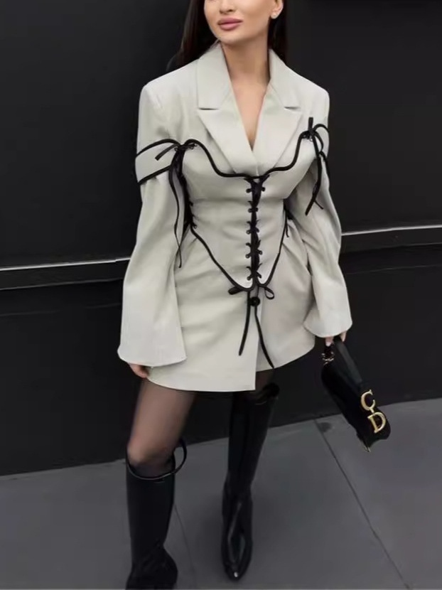 2pcs Tweed Jacket Bandage Waistcoat Set